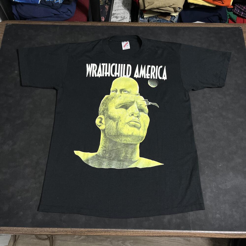 Vintage Wrathchild America Surrounded By Idiots Shirt Mens L Black Metal Tee USA